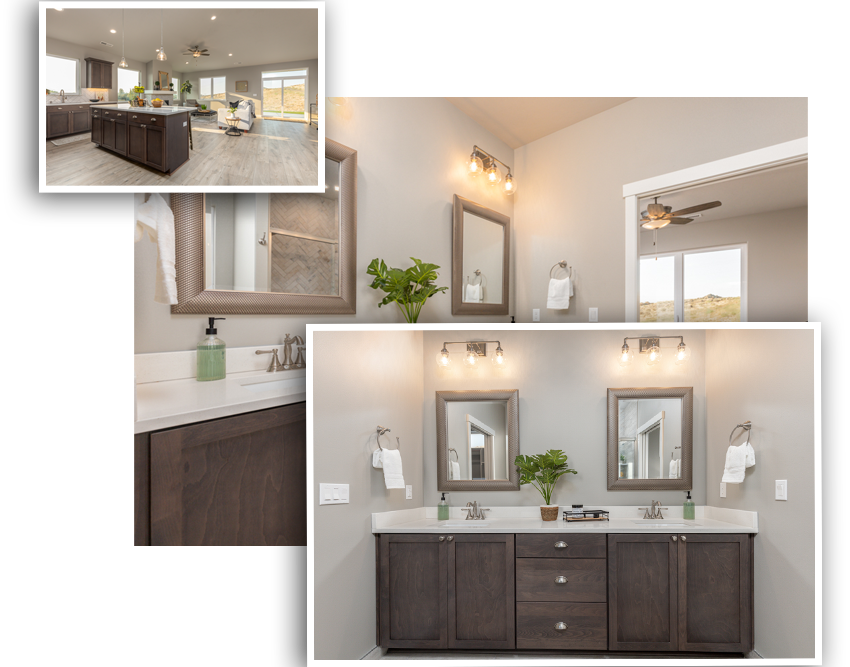 Collage of modern bathroom and kitchen